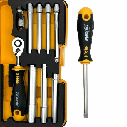 Felo Набор стержней M-TEC с трещоткой и отверткой 1/4" ERGONIC в кейсе, 10 шт 05781006