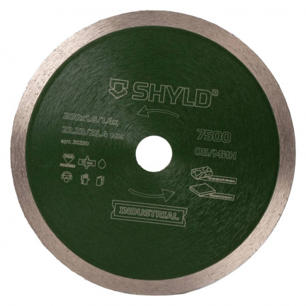 Диск алмазный по керамограниту и природному камню SHYLD сплошной 200х1.6х22.2/25.4мм (30330)